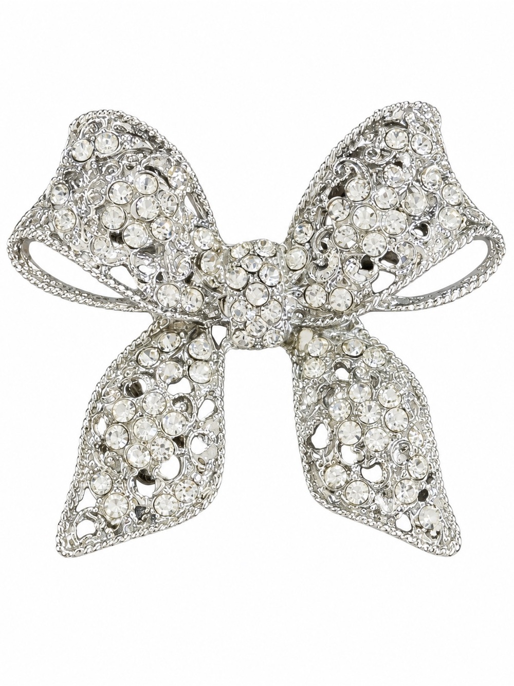 Crystal Bow Brooch Pin - Silver Sparkle